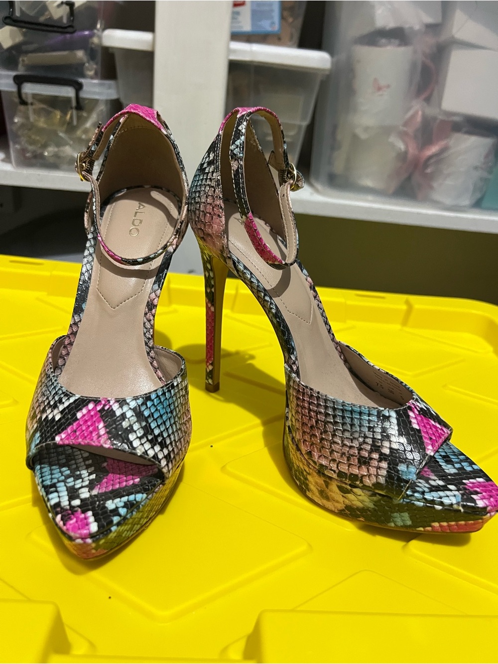 ALDO Multicolor Snakeskin Platform Heels with Ankle Strap